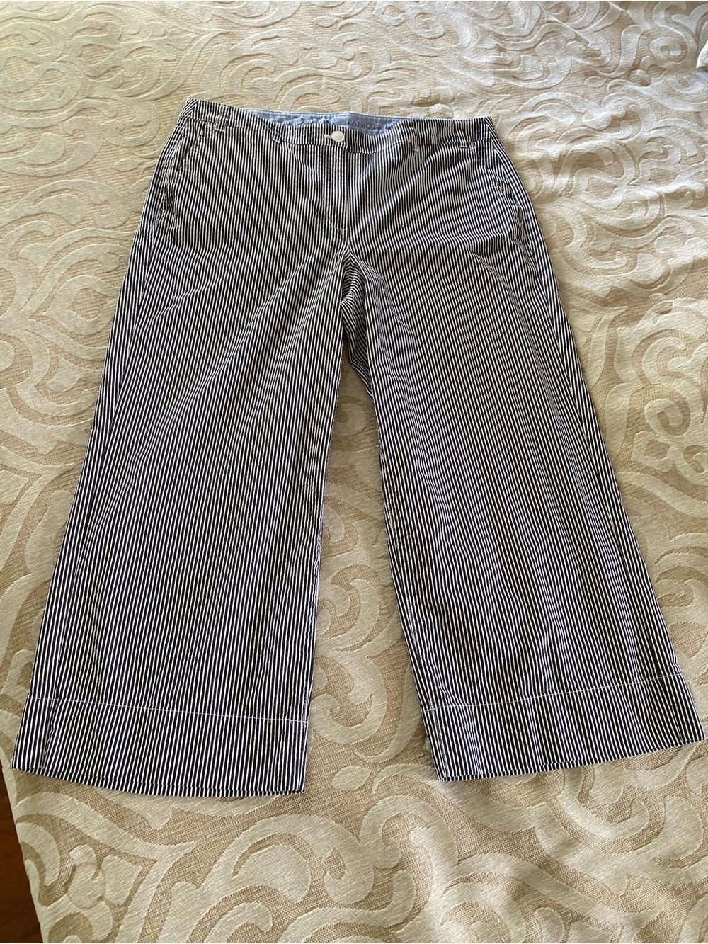 Talbots The Deck Pant Size 12 Navy White Striped Wide Leg Crop Cotton - Picture 3 of 13